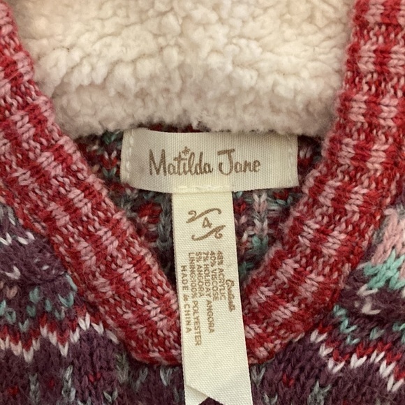 Matilda Jane Girls Purple‎ Fair Isle Angora Mix Sweater Poncho Sherpa Hood S 4 - Picture 5 of 7